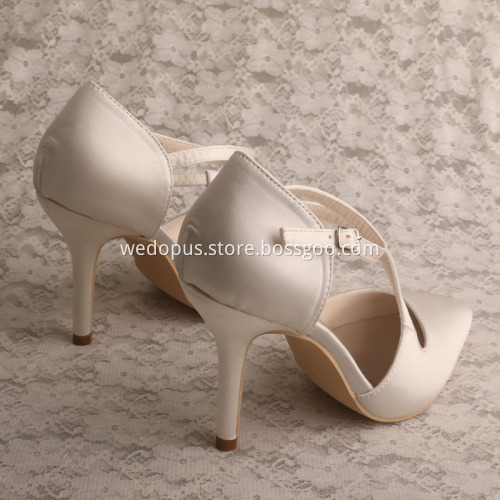 Ivory Satin Black Pointed High Heel Wedding Party Shoes